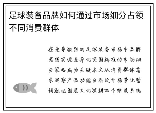 足球装备品牌如何通过市场细分占领不同消费群体